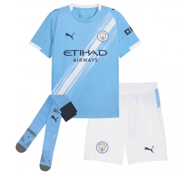 T-shirt e Pantaloncini Bambino Manchester City Home 2025/26 - Con Calzettoni